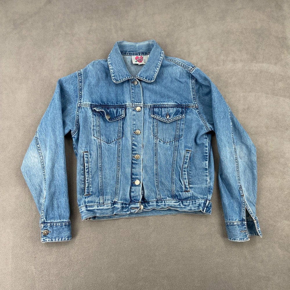 Vintage Y2K Keren Hart Trucker Jacket Sz Small Blue Denim Button Front Winter
